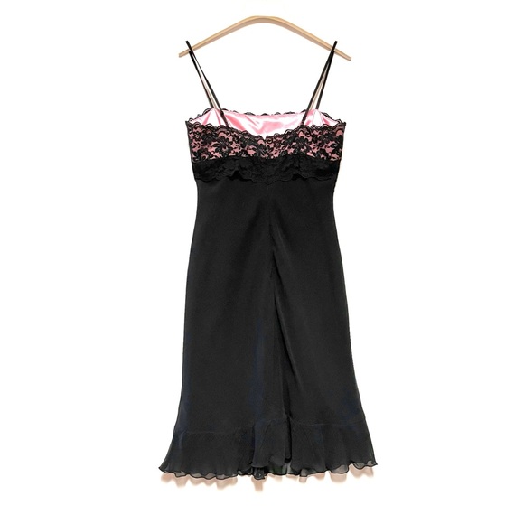 Vintage Express Silk Slip Dress Womens SZ 12 Lace Ruffle Whimsygoth Fairy Grunge - Picture 3 of 15